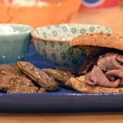 French Onion French Dip Sammies with Roasted Garlic Au Jus