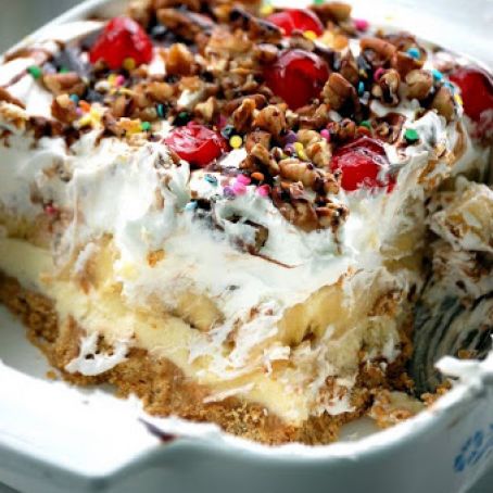 No Bake Banana Split Pie