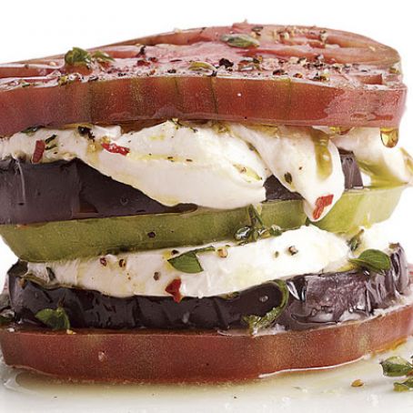 Eggplant, Heirloom Tomato, and Buffalo Mozarella Stacks