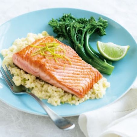 Vegie mash with pan-fried salmon