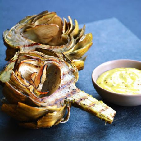 Grilled Artichokes with Rosemary Mustard Aioli