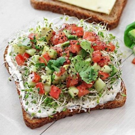 avocado, tomato, sprouts & pepper jack with chive spread