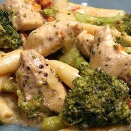Skillet Chicken with Broccoli, Pasta, and Parmesan Cheese