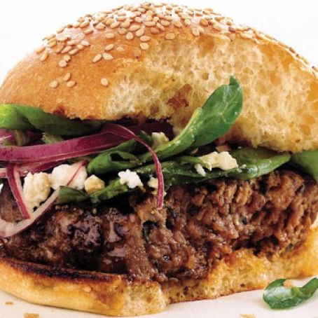 Greek Lamb Burgers with Spinach and Red Onion Salad