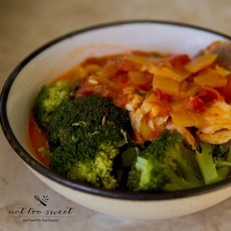 Tilapia in Tomato-Saffron Broth with Broccoli