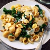 Orecchiette with Wilted Spinach, Kale and Toasted Pine Nuts