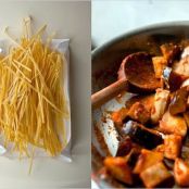 SPAGHETTI w/WHITE & BLACK EGGPLANT & TOMS