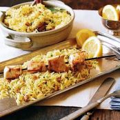 Shark Kabobs over Spiced Cashew Rice