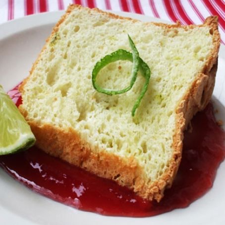 Lime Angel Food Cake with Raspberry Sauce