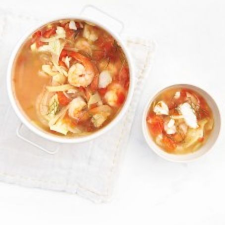 Shrimp, Cod, and Fennel Soup with Tomatoes