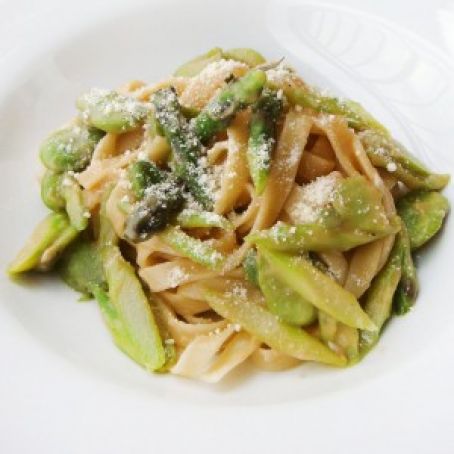 Fettuccine with Pea Sauce, Asparagus & Fava Beans
