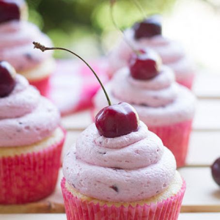 Almond Cupcakes with Fresh Cherry Frosting