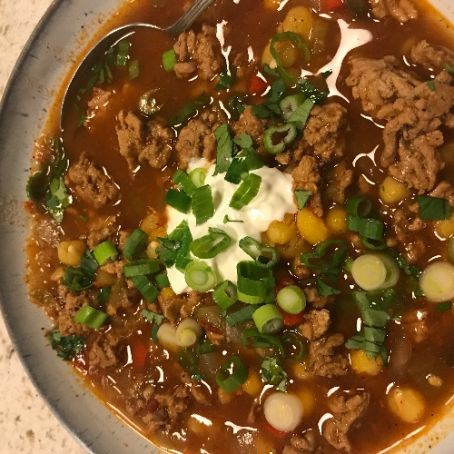 Turkey pozole soup with green chilies