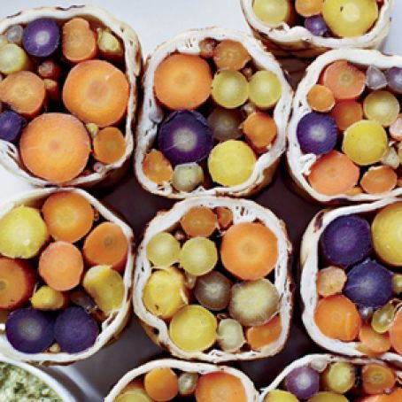 Grilled Baby Carrot Wraps with Poblano Cream