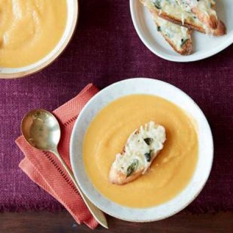 Butternut Squash Soup with Fontina Cheese Crostini