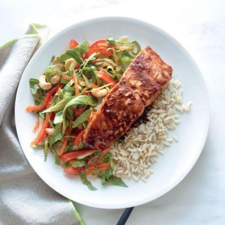 Salmon with Lime-Hoisin Glaze and Bok Choy Slaw