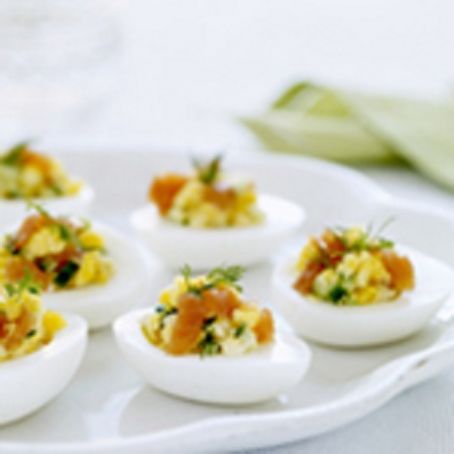 Eggs Stuffed with Smoked Salmon and Cucumbers