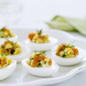 Eggs Stuffed with Smoked Salmon and Cucumbers