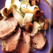 Roast Pork Tenderloin with Zucchini Noodles Alfredo