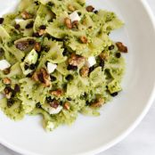 Arugula Pesto Pasta Salad With Mozzarella, Toasted Walnuts And Black Currants