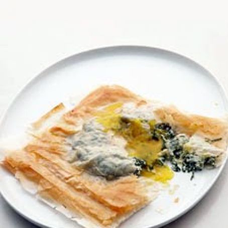 Phyllo Squares with Baked Egg, Spinach and Cheese