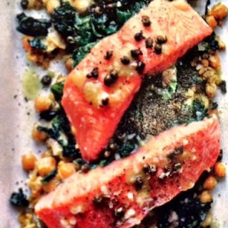Salmon, Chickpeas and Greens