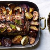 Pork Roast CIder-Brined with Potatoes and Onions