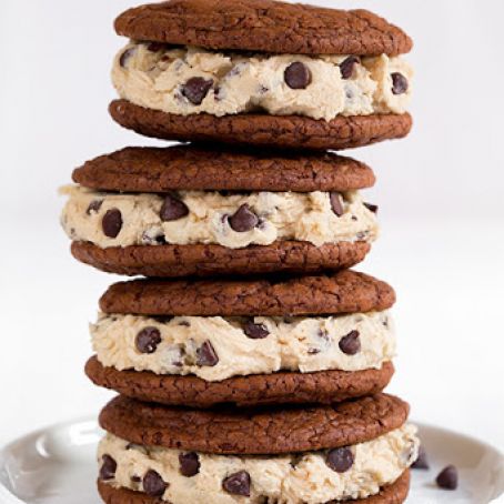 Brownie Sandwich Cookies with Chocolate Chip Cookie Dough Frosting