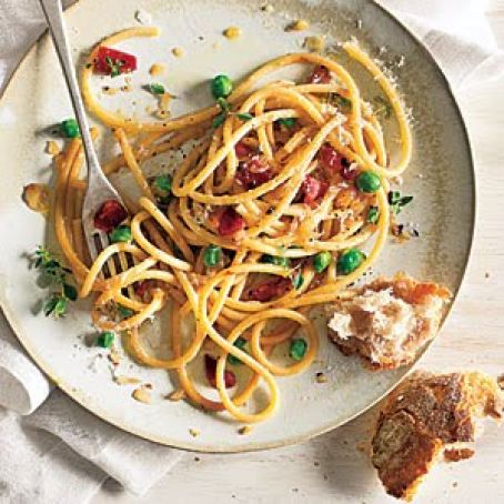 Bucatini with Green Peas & Pancetta