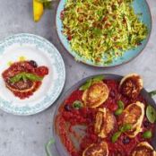 Ricotta fritters with tomato sauce & courgette salad