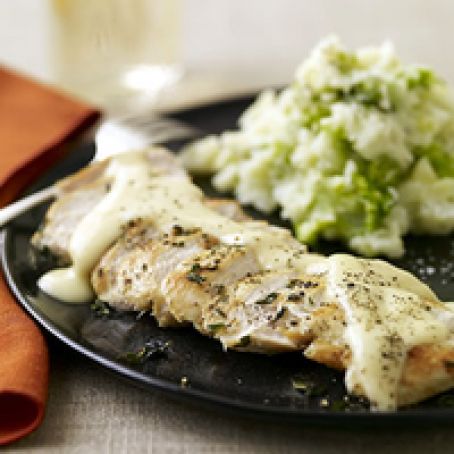Quick Chicken with Gouda Gravy and Smashed Brocco-tatoes