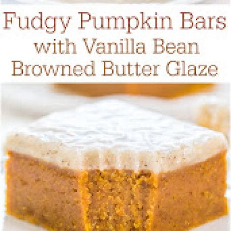 Fudgy Pumpkin Bars with Vanilla Bean Browned Butter Glaze