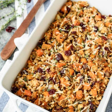 Chicken and Wild Rice Casserole with Butternut Squash and Cranberries