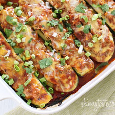 Chicken Enchilada Stuffed Zucchini Boats (6 Points)