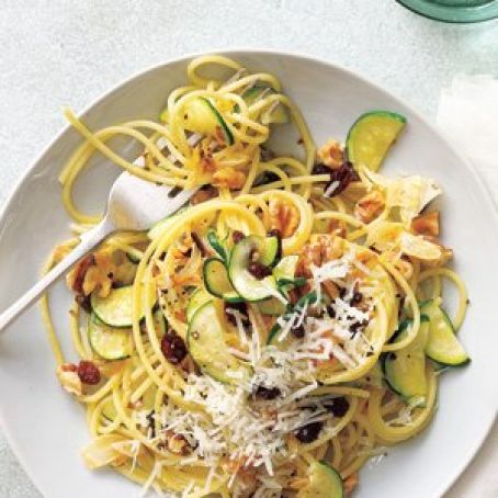 Spaghetti With Zucchini, Walnuts, and Raisins
