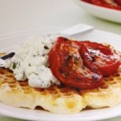 Cheese and Onion Waffles with Herbed Ricotta and Roasted Tomato