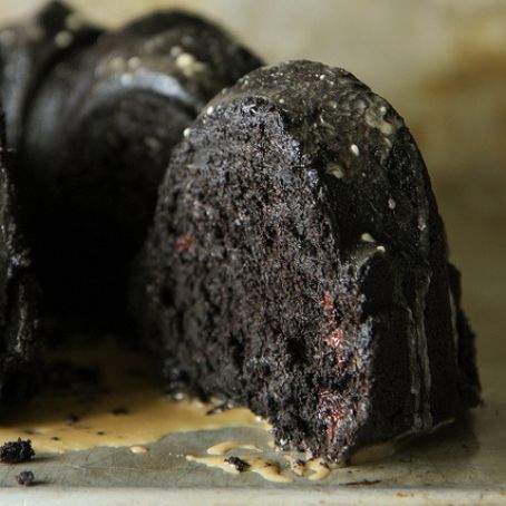 Chocolate Zucchini Coconut Cake with Coffee Glaze