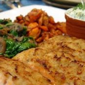 Horseradish Potato Crusted Salmon with Pickle Sauce