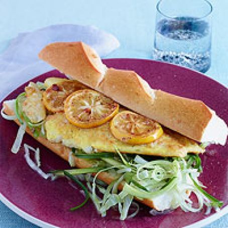 Egg-Battered Flounder Sandwiches with Scallion & Celery Slaw