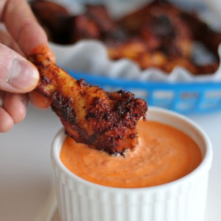 Baked Brown Sugar Chicken Wings with Roasted Red Pepper Cream Sauce