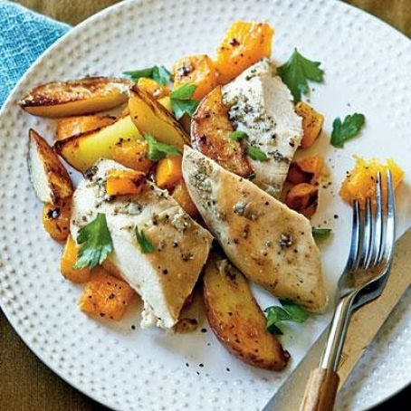 Roast Chicken with Potatoes and Butternut Squash