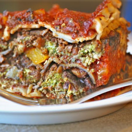 Meaty Spinach Pesto Lasagna