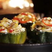 Roasted Acorn Squash with Mushrooms, Peppers and Goat Cheese