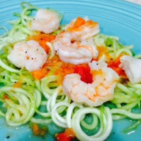 Zoodles with Marinara sauce and shrimp