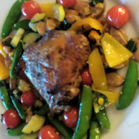 Rosemary Chicken with Corn and Sausage Fricassee