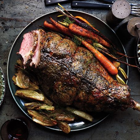 Honey-Vinegar Leg of Lamb with Fennel and Carrots