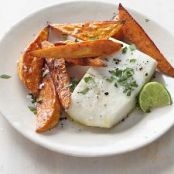 Halibut with Sweet Potato Fries & Lime