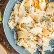 Creamy Leek and Pancetta Pappardelle for Two