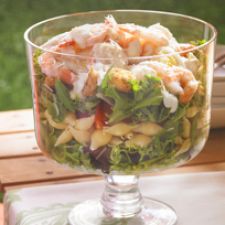 Layered Caesar Shrimp Pasta Salad