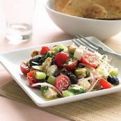 Village-Style Greek Salad with Chicken & Lemon-Mint Vinaigrette